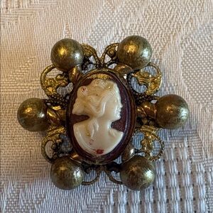 Cameo Brooch with Gold and Cream Accents
